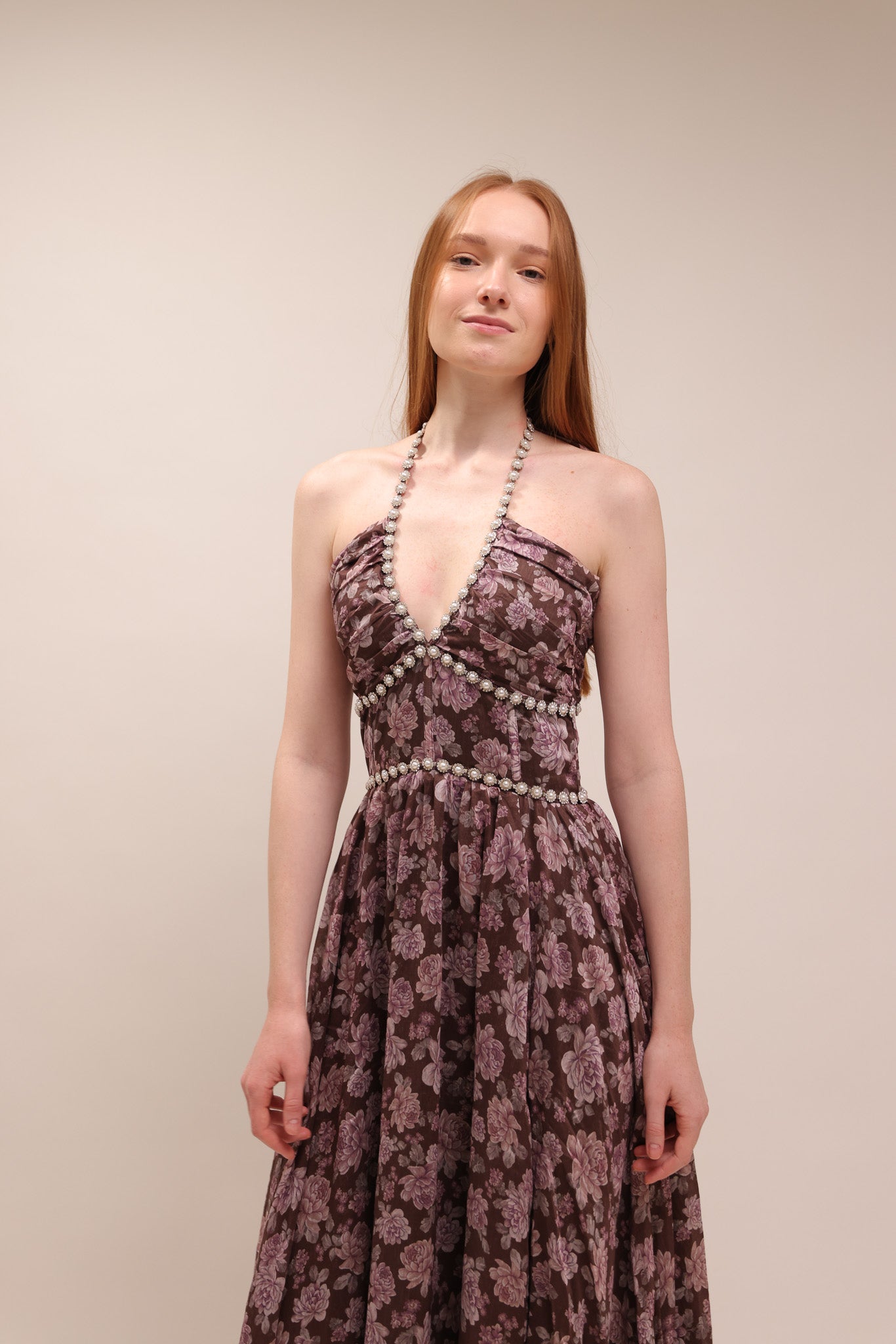 The Scarlette Dress in Chocolate Peony Print