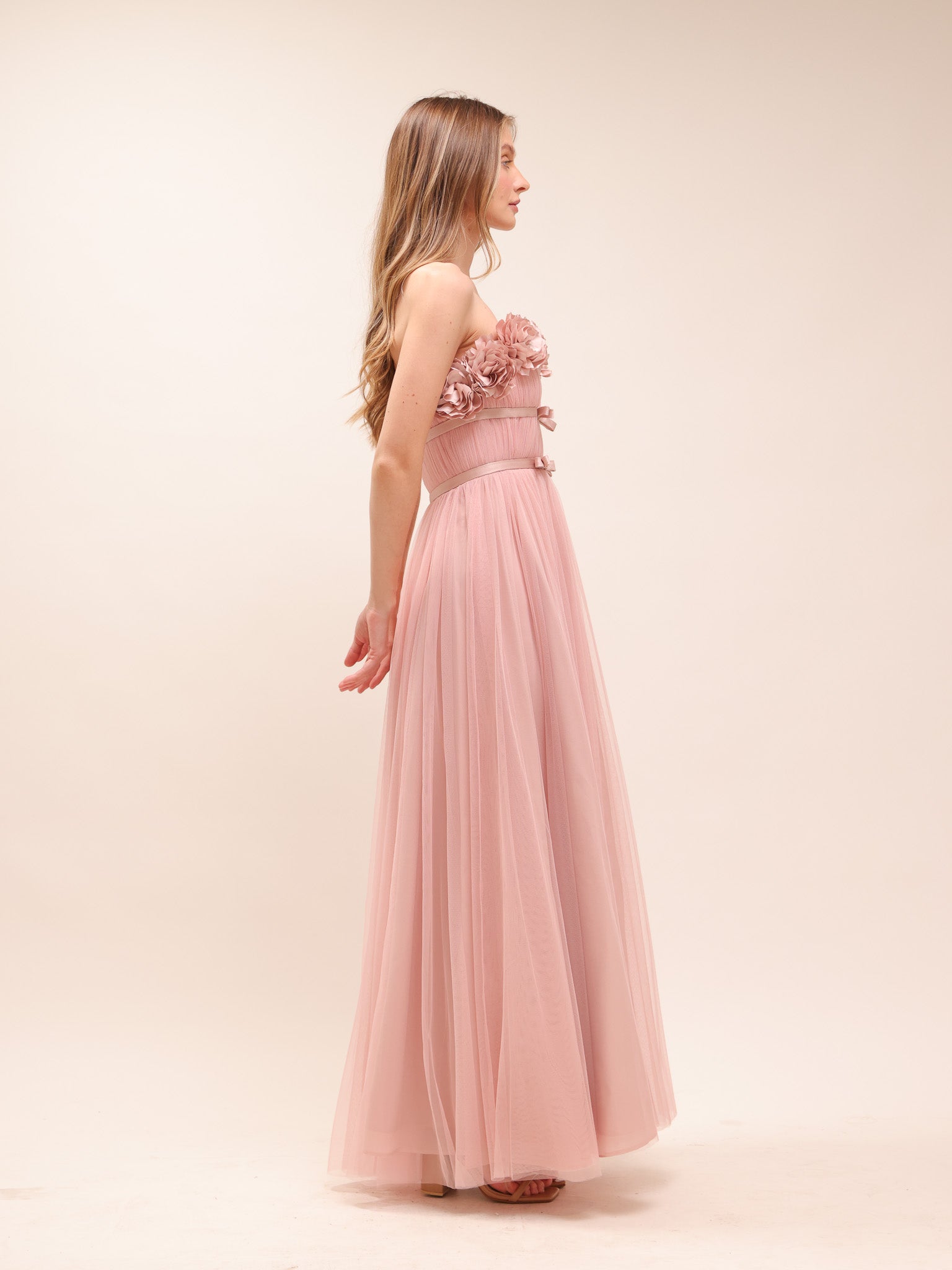 Blush Petal Bow Tulle Gown