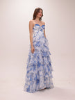 Blue Toile Ruffle Gown