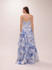 Blue Toile Ruffle Gown