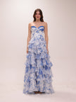 Blue Toile Ruffle Gown