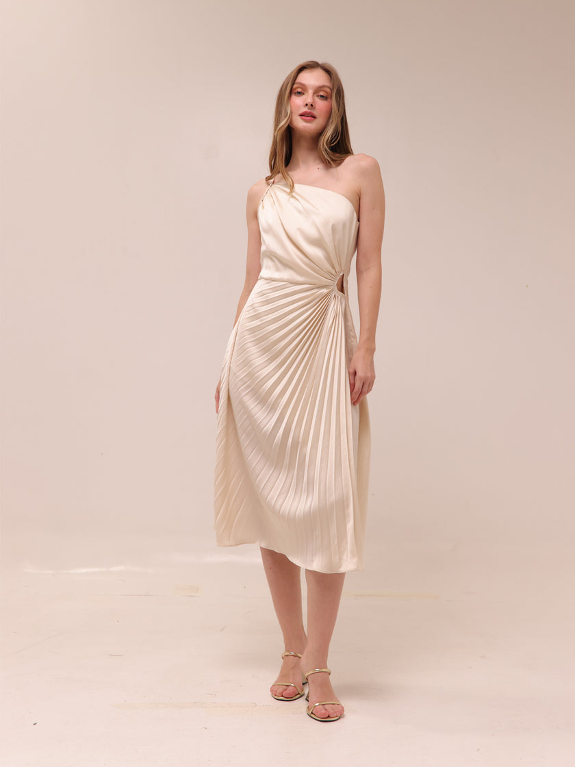Brooklynn One-Shoulder Accordion Pleat Dress