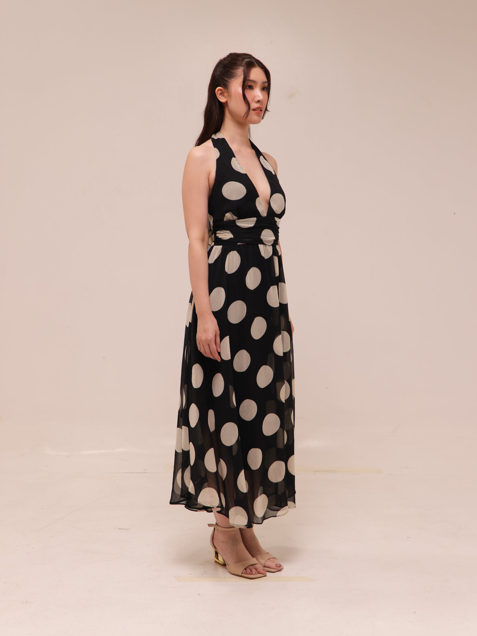 Monaco Polka Halter Midi Dress