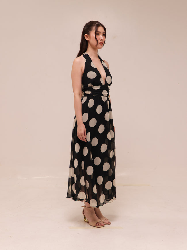 Monaco Polka Halter Midi Dress