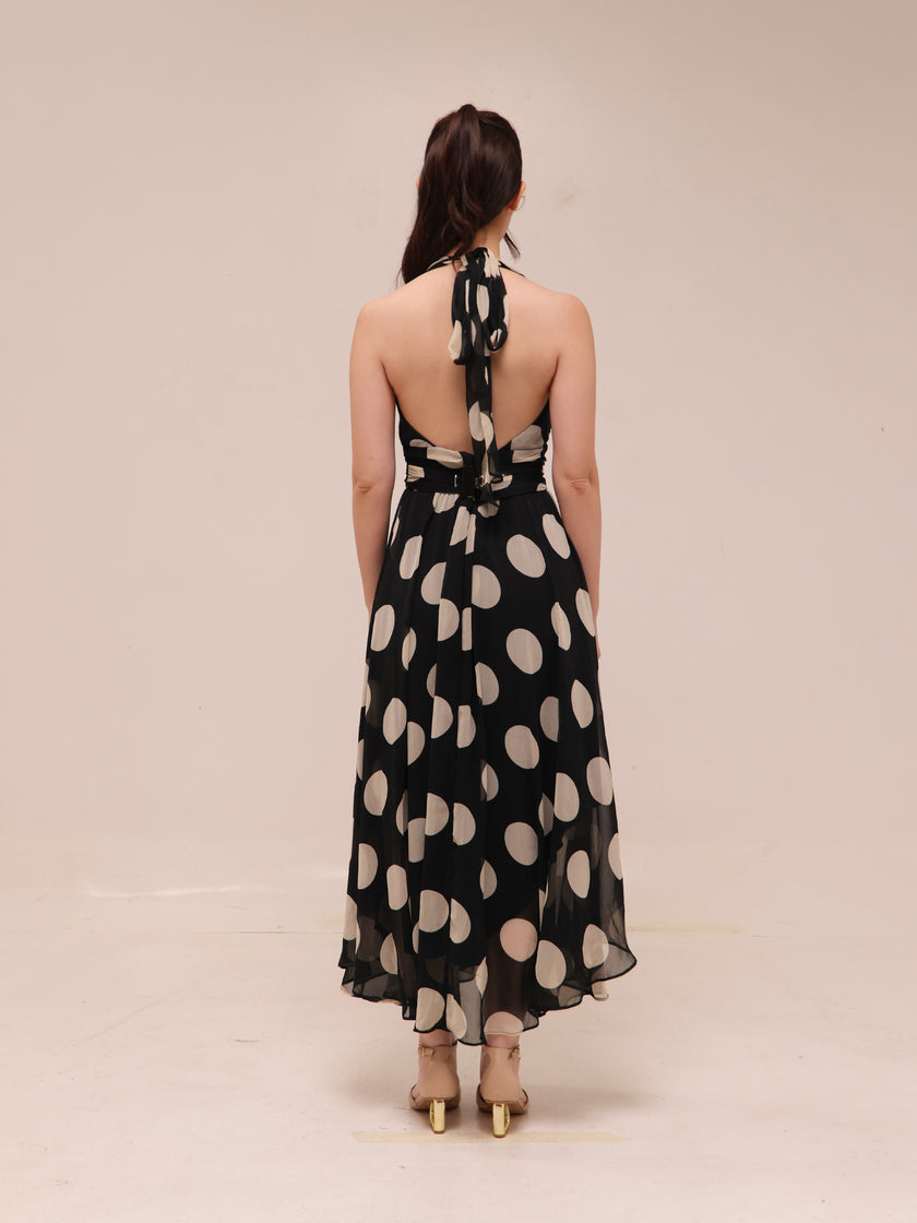 Monaco Polka Halter Midi Dress