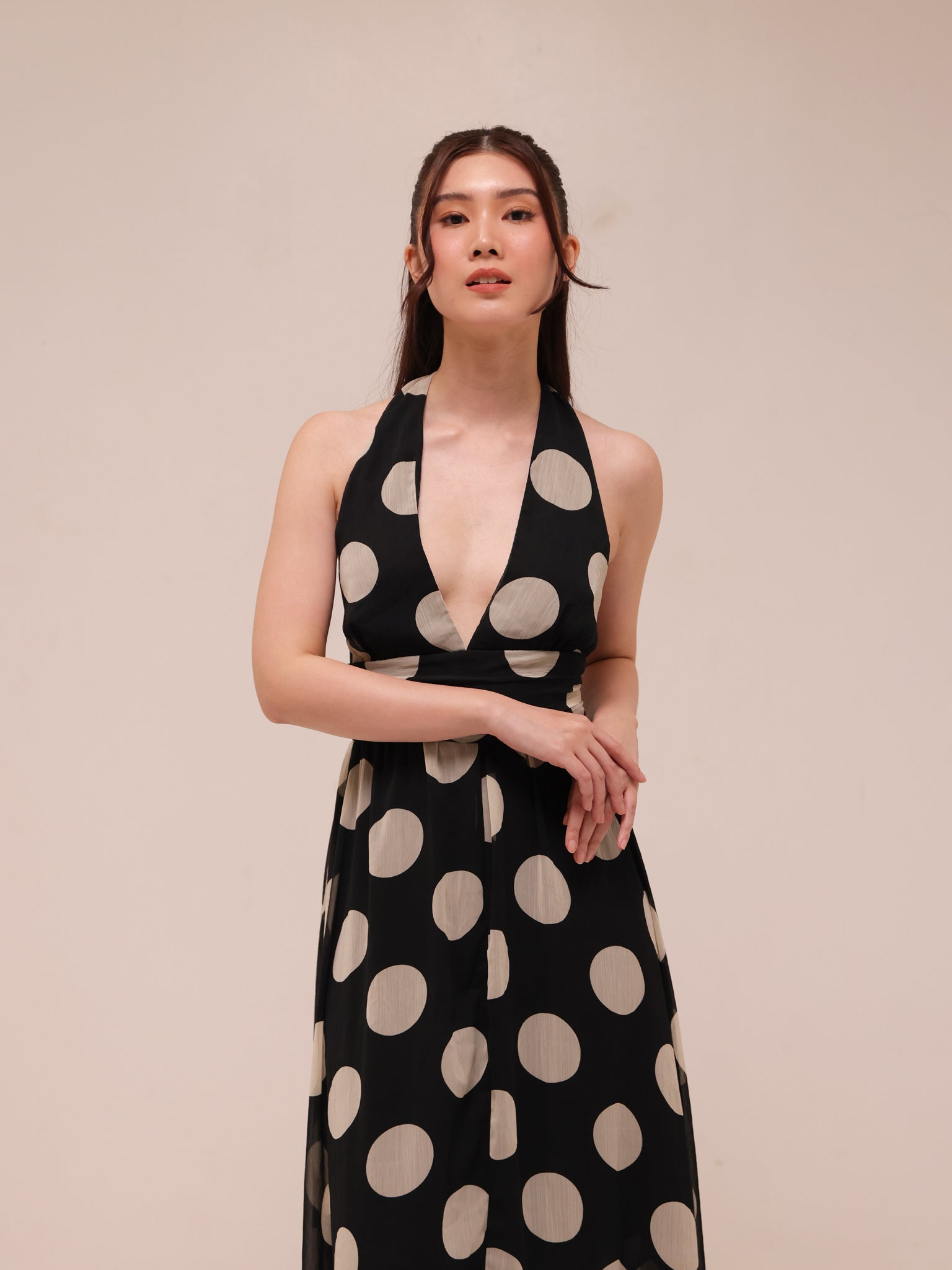 Monaco Polka Halter Midi Dress