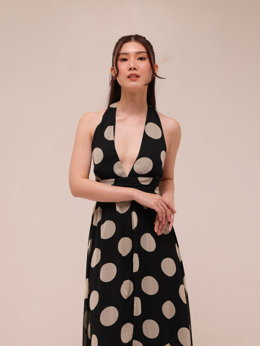 Monaco Polka Halter Midi Dress