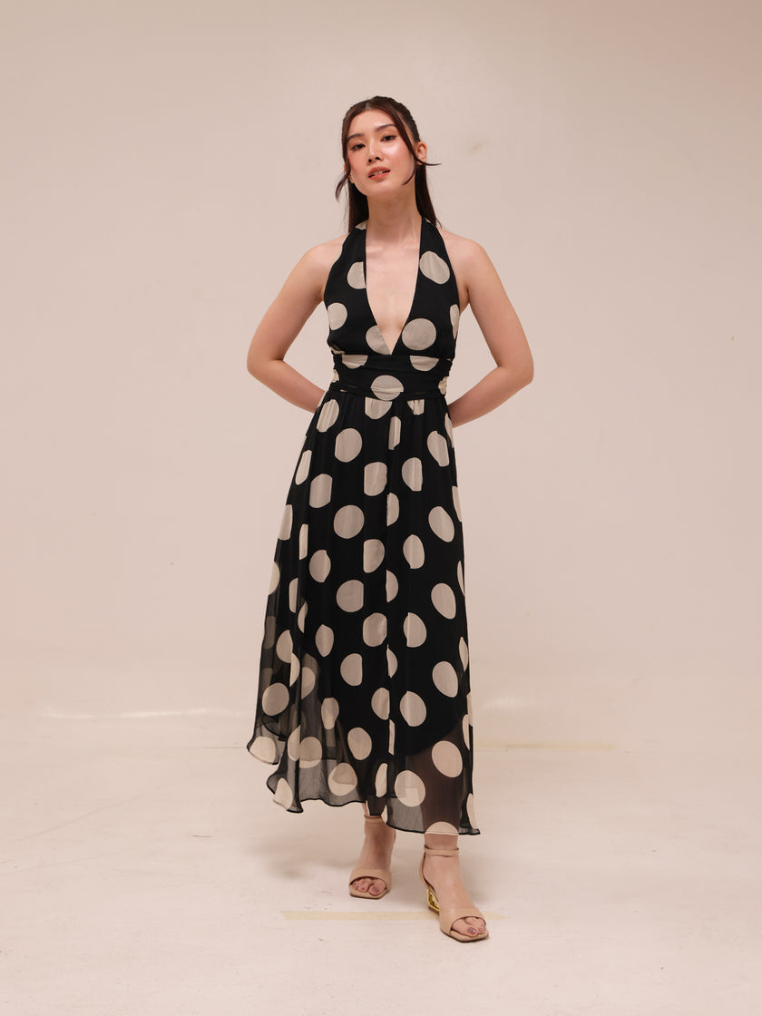 Monaco Polka Halter Midi Dress