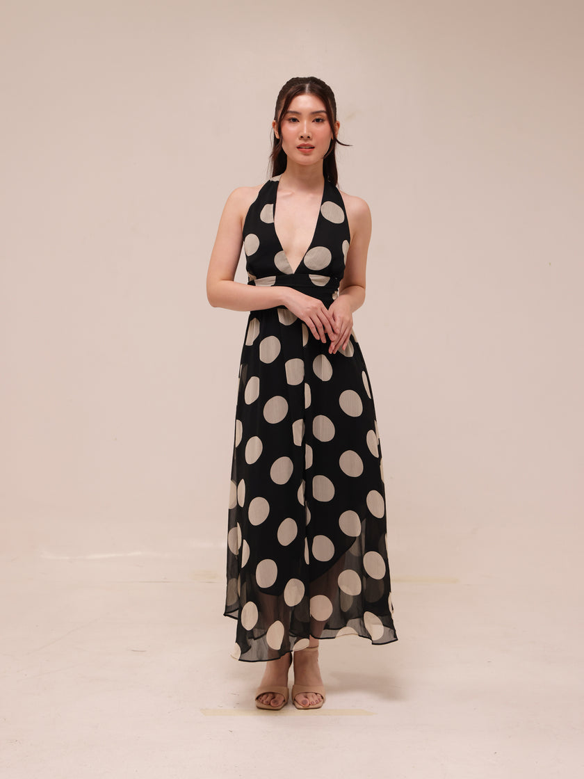 Monaco Polka Halter Midi Dress