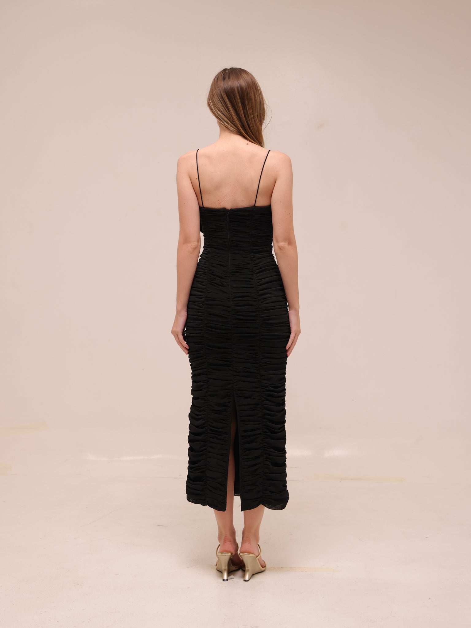 Walsworth Ruched Ruffle Midi Dress