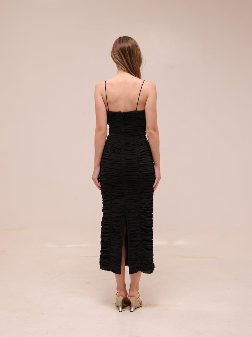 Walsworth Ruched Ruffle Midi Dress