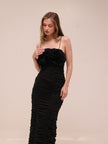 Walsworth Ruched Ruffle Midi Dress