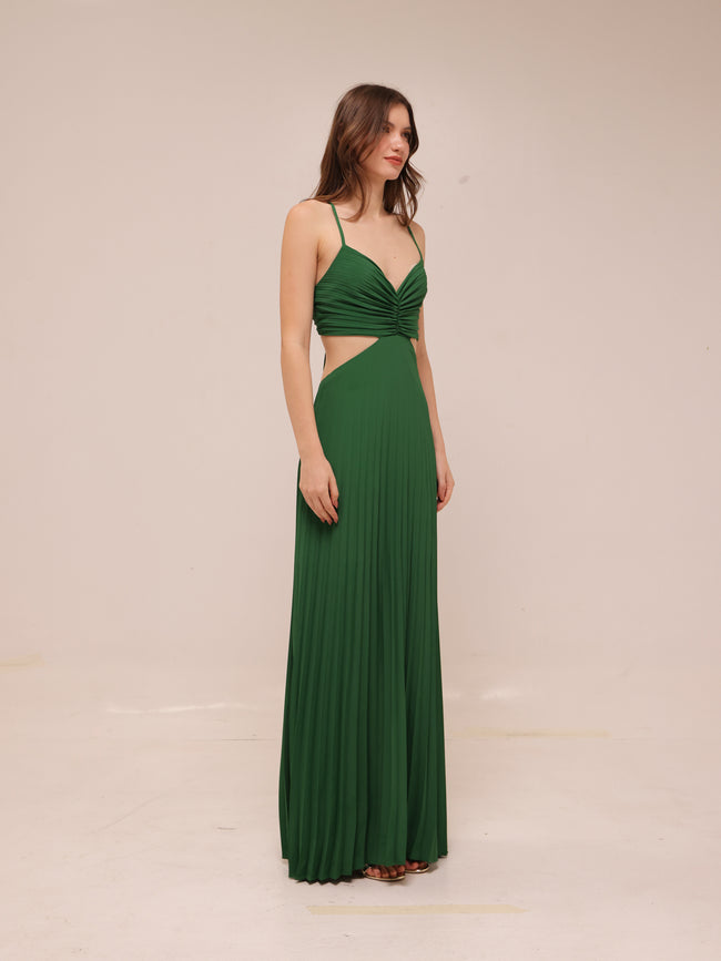 Emerald Cutout Pleated Maxi Dress