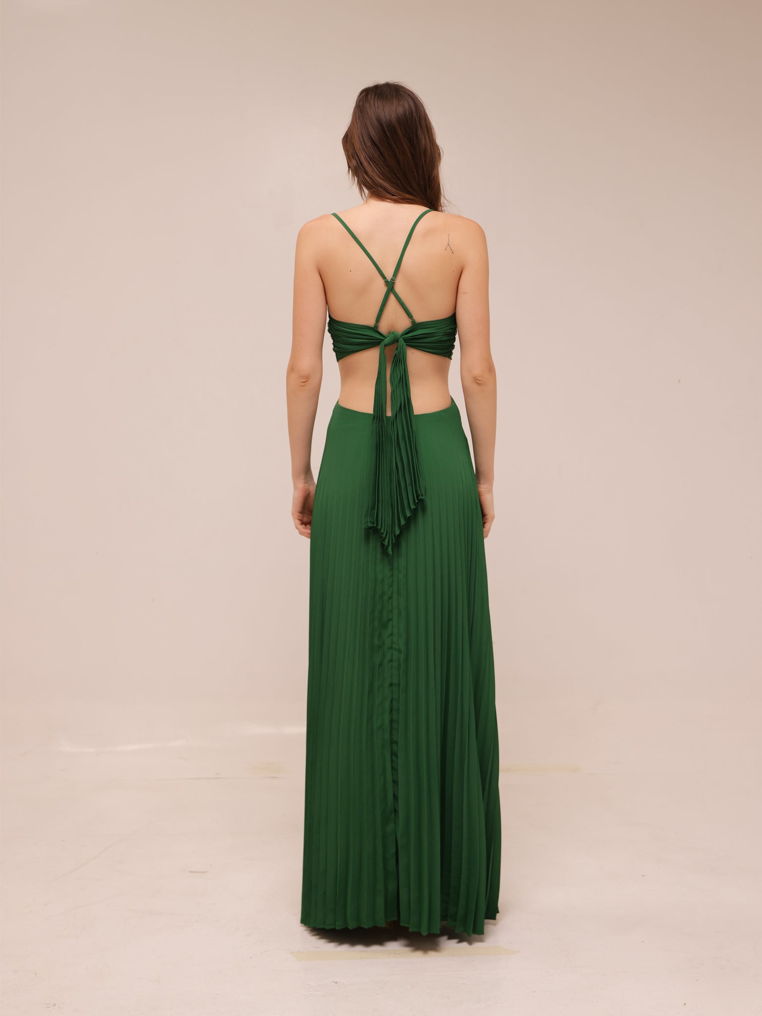 Emerald Cutout Pleated Maxi Dress