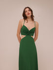 Emerald Cutout Pleated Maxi Dress
