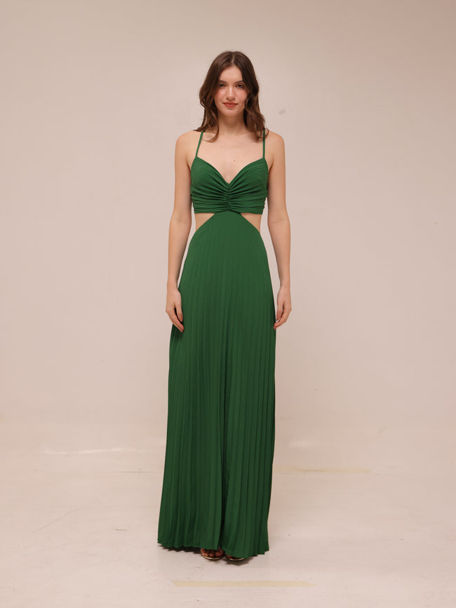 Emerald Cutout Pleated Maxi Dress