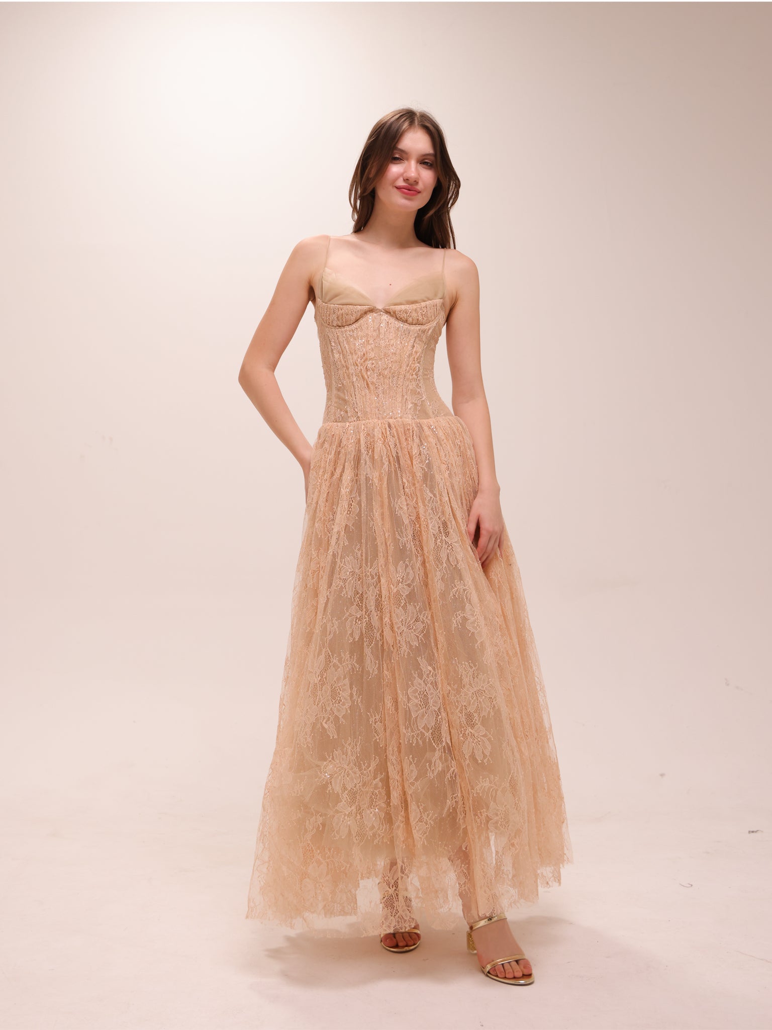 Elara Lace Corset Midi Dress