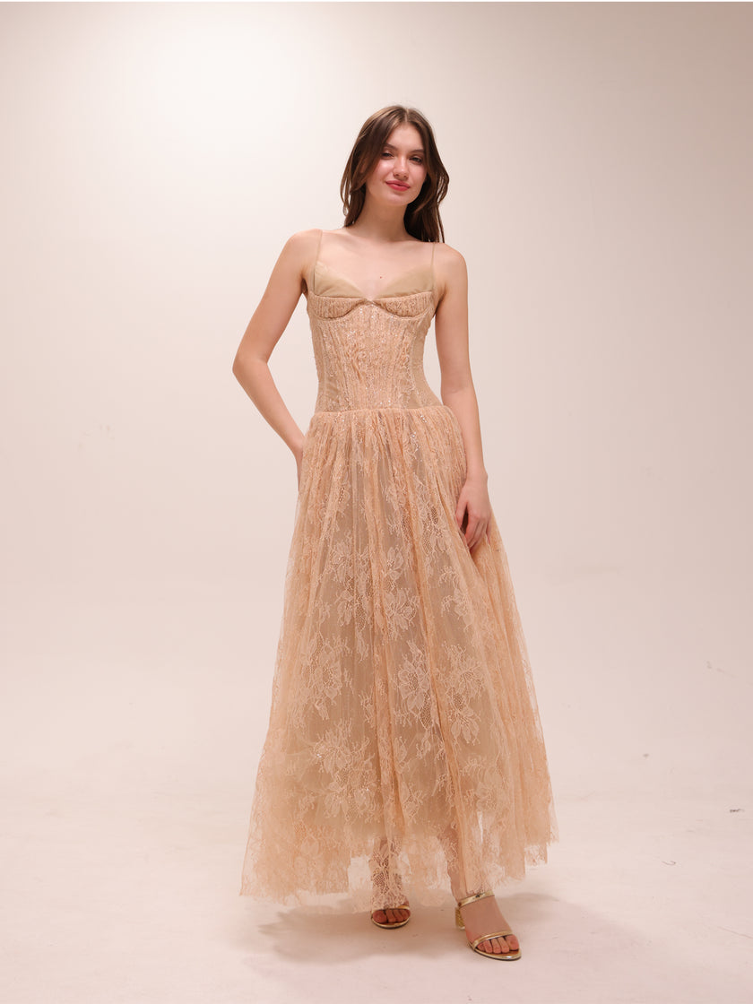 Elara Lace Corset Midi Dress