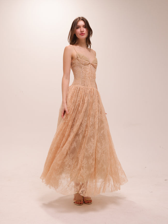 Elara Lace Corset Midi Dress