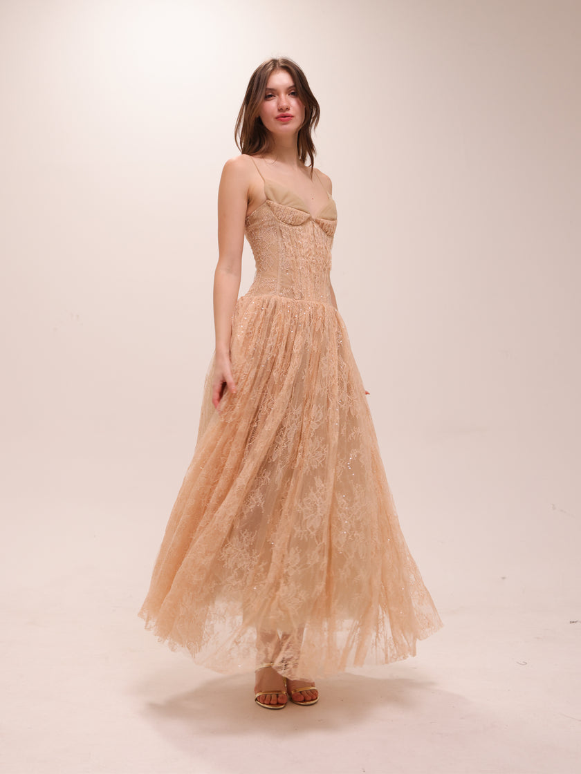 Elara Lace Corset Midi Dress