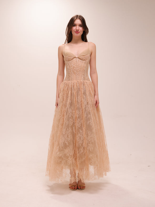Elara Lace Corset Midi Dress
