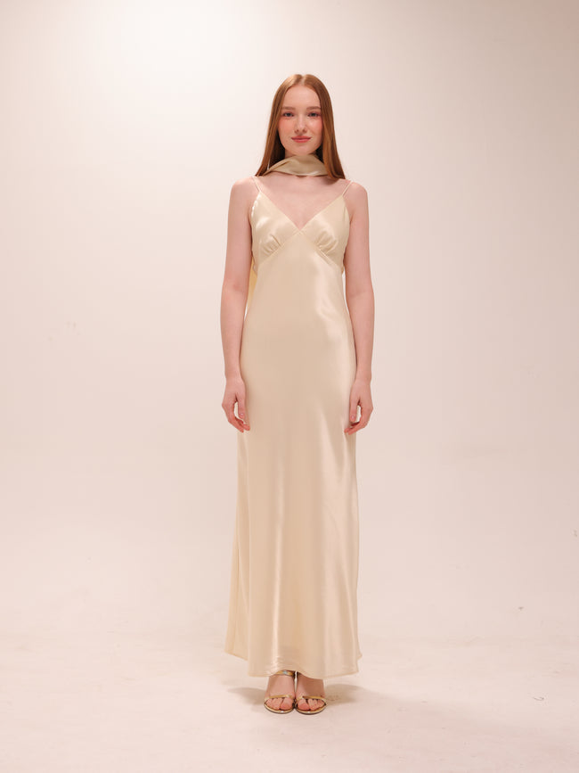 Silk Scarf Slip Maxi Dress