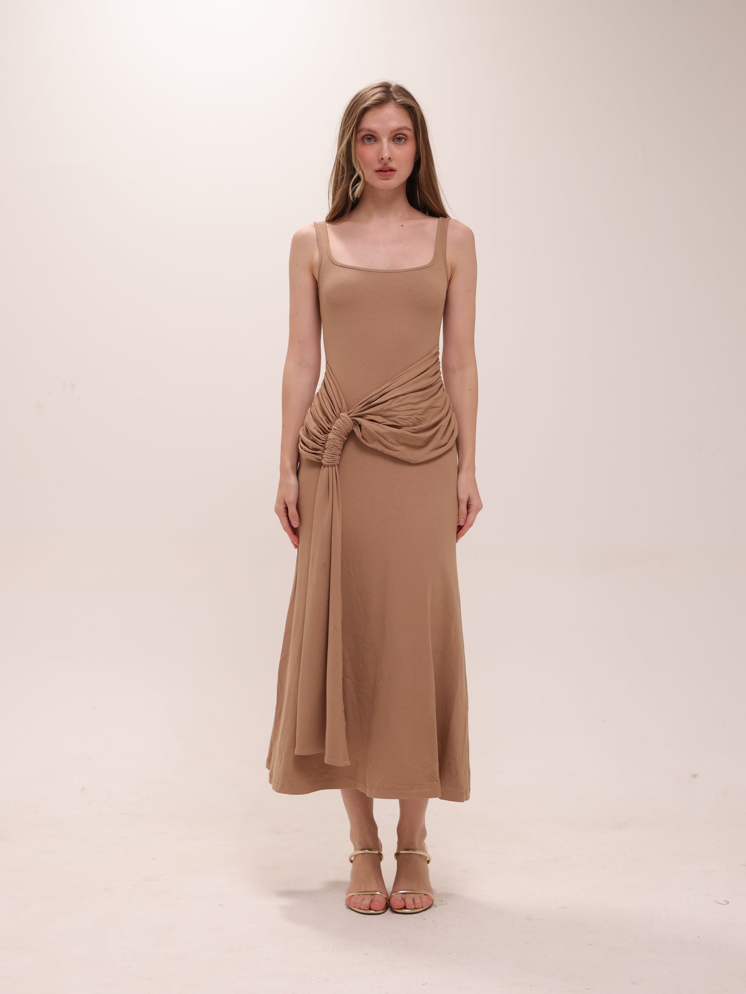 Ruched Bodycon Dress in Brown