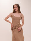 Ruched Bodycon Dress in Brown