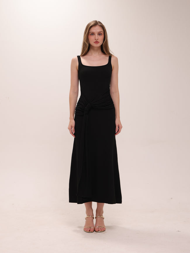 Ruched Bodycon Dress in Black