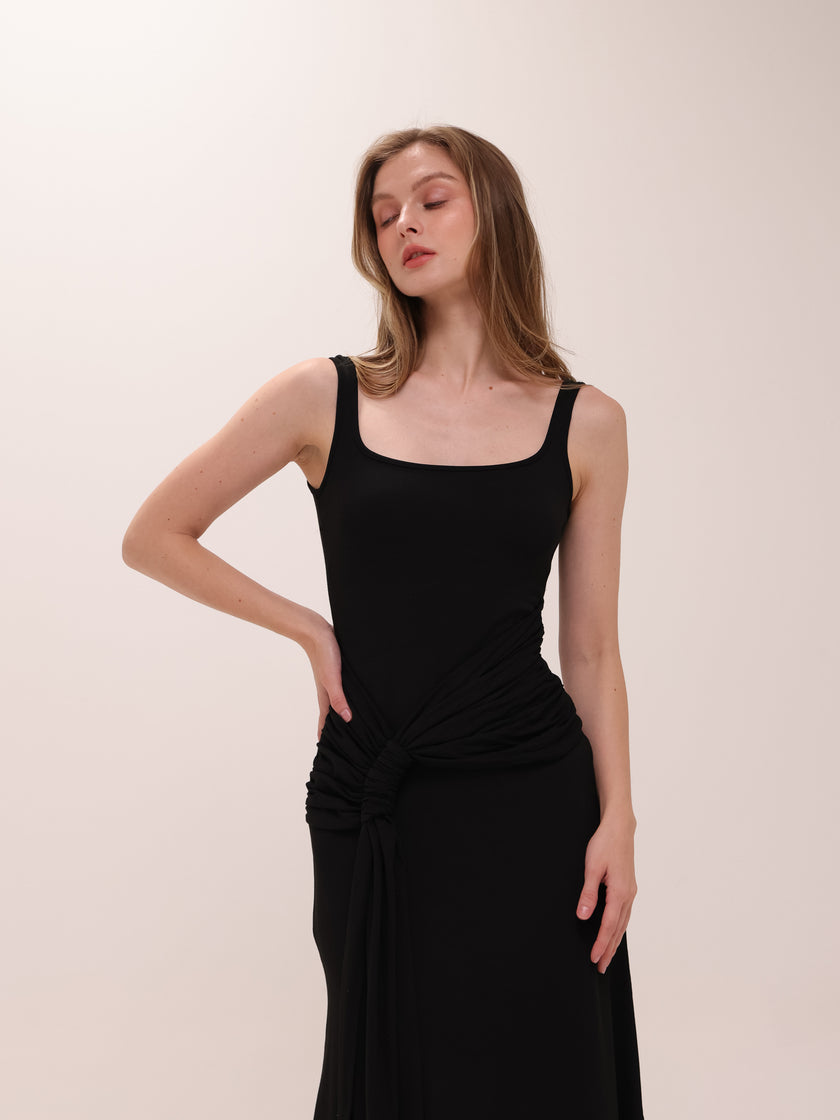 Ruched Bodycon Dress in Black