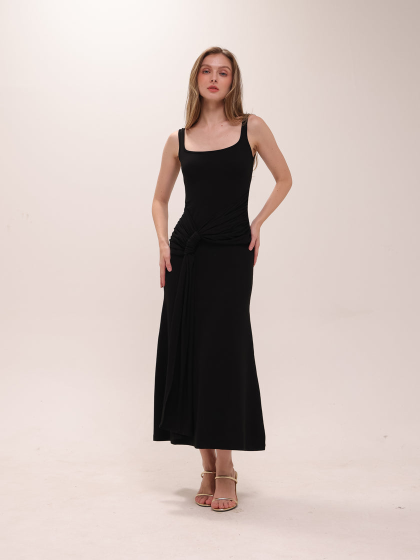 Ruched Bodycon Dress in Black