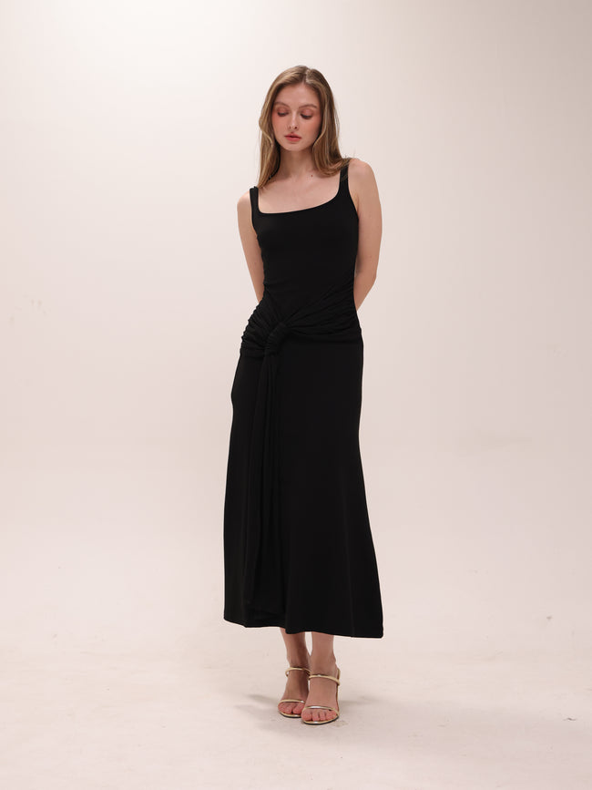 Ruched Bodycon Dress in Black