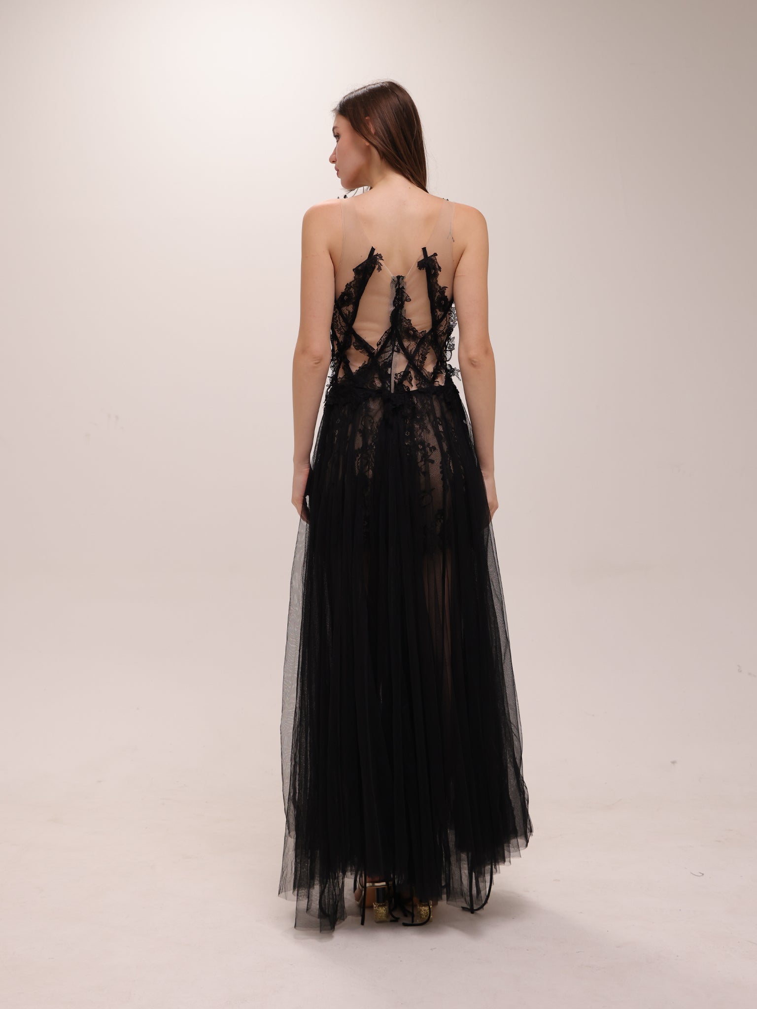 Sheer Lace Corset Tulle Gown