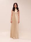 Champagne Halter Satin Maxi Dress