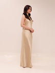 Champagne Halter Satin Maxi Dress