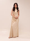 Champagne Halter Satin Maxi Dress