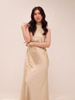 Champagne Halter Satin Maxi Dress