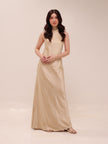 Champagne Halter Satin Maxi Dress
