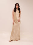 Champagne Halter Satin Maxi Dress