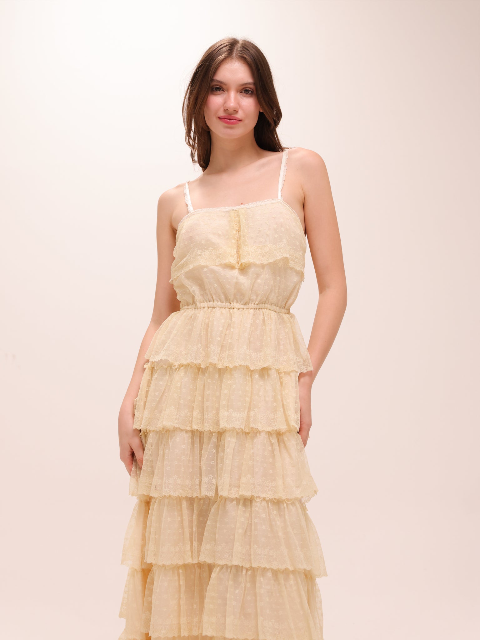 Ruffled Tulle Tiered Midi Dress