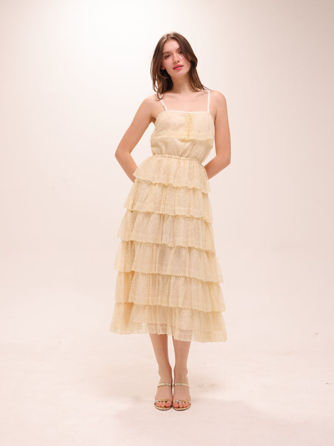 Ruffled Tulle Tiered Midi Dress
