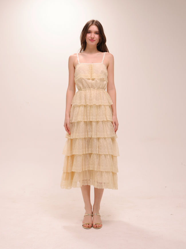 Ruffled Tulle Tiered Midi Dress