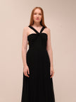 Twist Strap Pleated Maxi Dress – Black