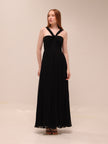 Twist Strap Pleated Maxi Dress – Black