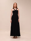 Twist Strap Pleated Maxi Dress – Black