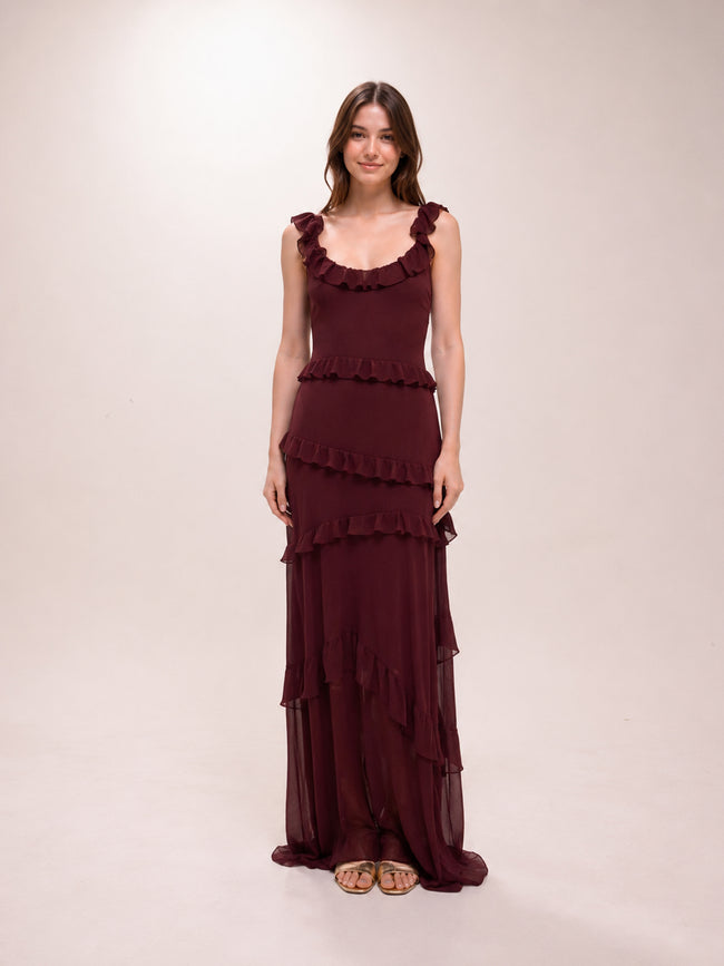 Bordeaux Ruffle Gown