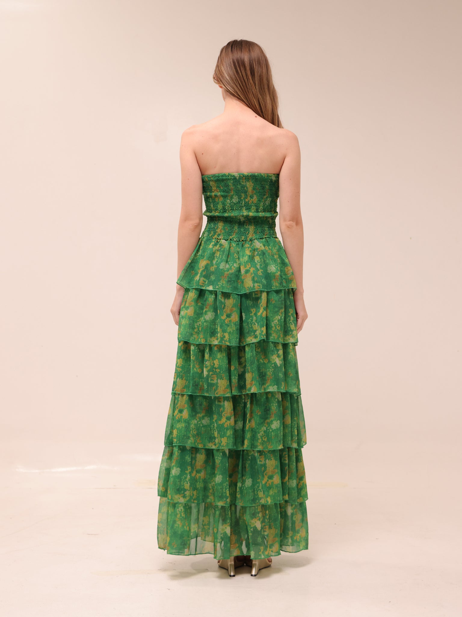 Smocked Strapless Tiered Maxi Dress