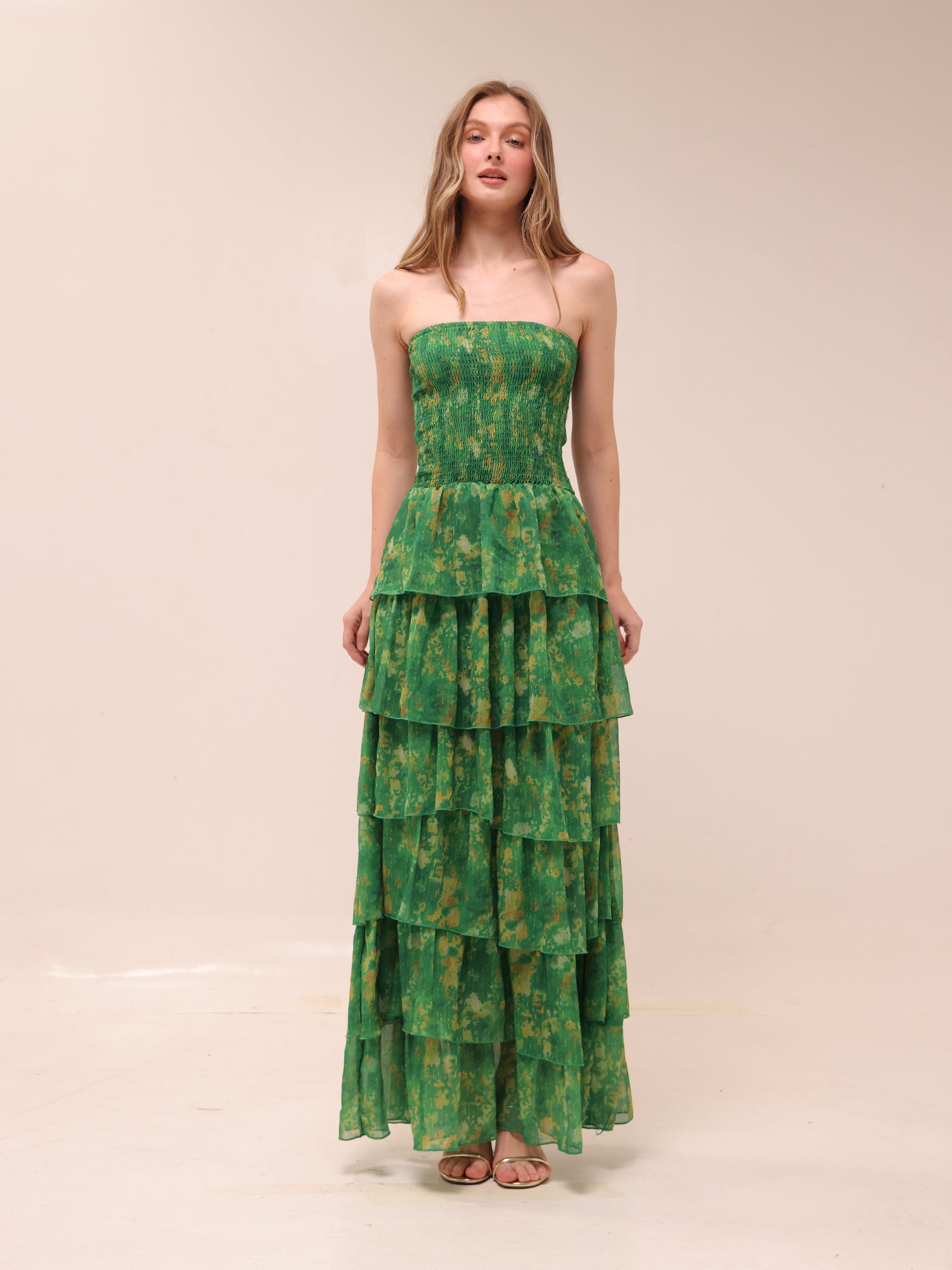 Smocked Strapless Tiered Maxi Dress