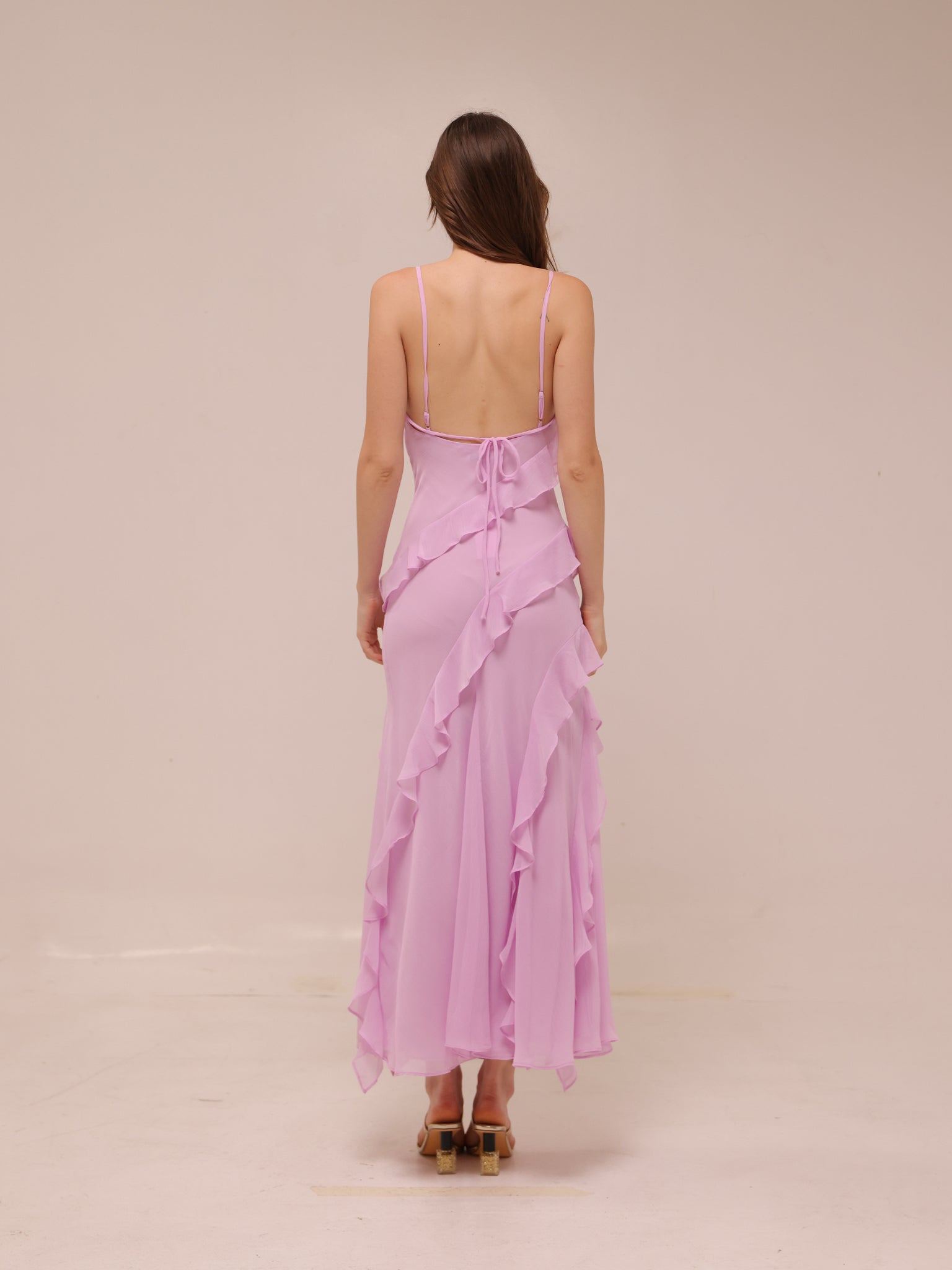 Lilac Ruffle Chiffon Slip Maxi Dress