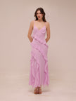 Lilac Ruffle Chiffon Slip Maxi Dress